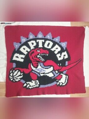 TORONTO Raptors Hand Knit Grandma Yarn Blanket Quilt Cozy Throw - 38 X 45 Inch